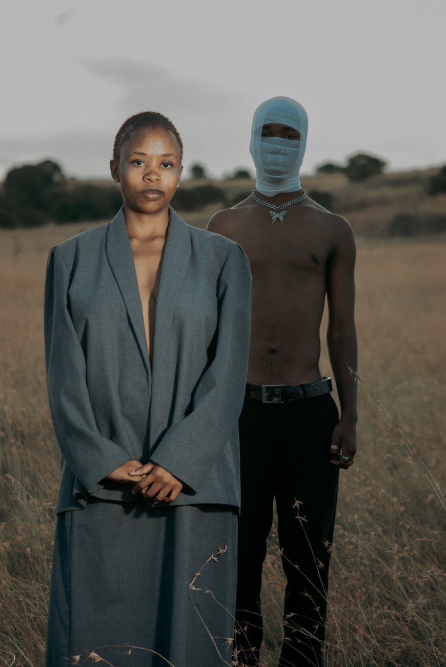 artistic fashion portrait in south african field