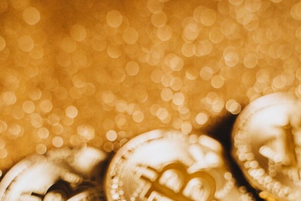 bitcoins on gold surface