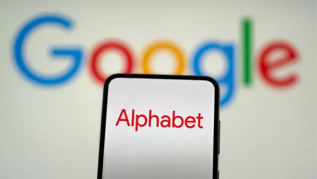 Alphabet photo showing google logo and a phone with alphabet written on it