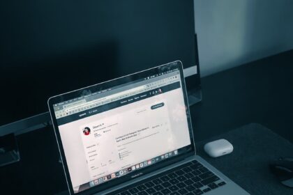 close up of a laptop in a workspace